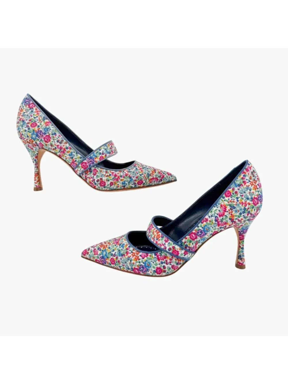 Manolo Blahnik Vibota Floral Mary Jane Pumps Heels Size 38.5 US 8.5 Multicolor